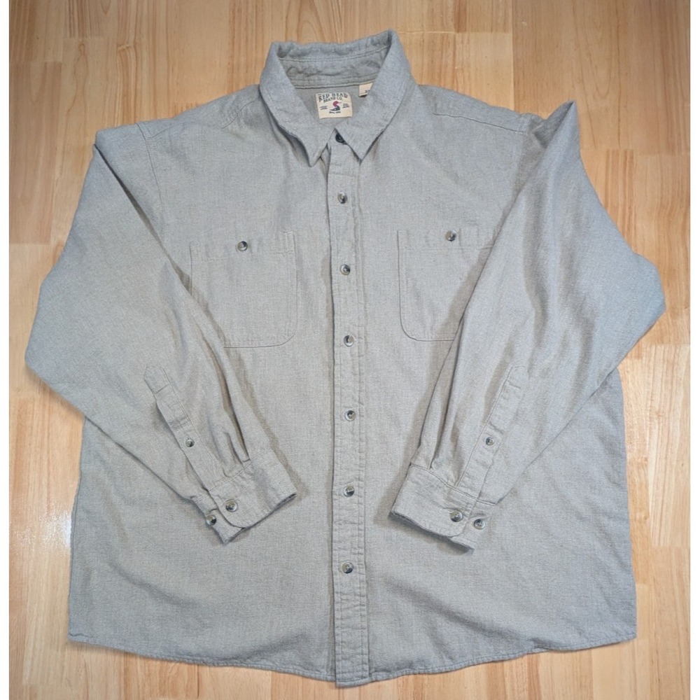 Red Head Shirt Mens 2XL Tan Cotton  Button Up  Long Sleeve Outdoor Work